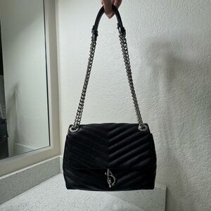 Rebecca Minkoff Edie Crossbody, Black, Silver Chain – Like New